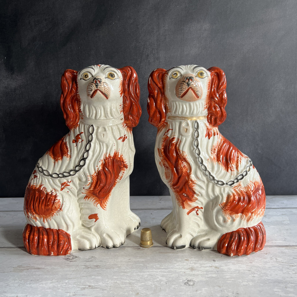 19th Century Genuine Victorian Pair of Brown And White Spaniels Dogs NO3 C 1870