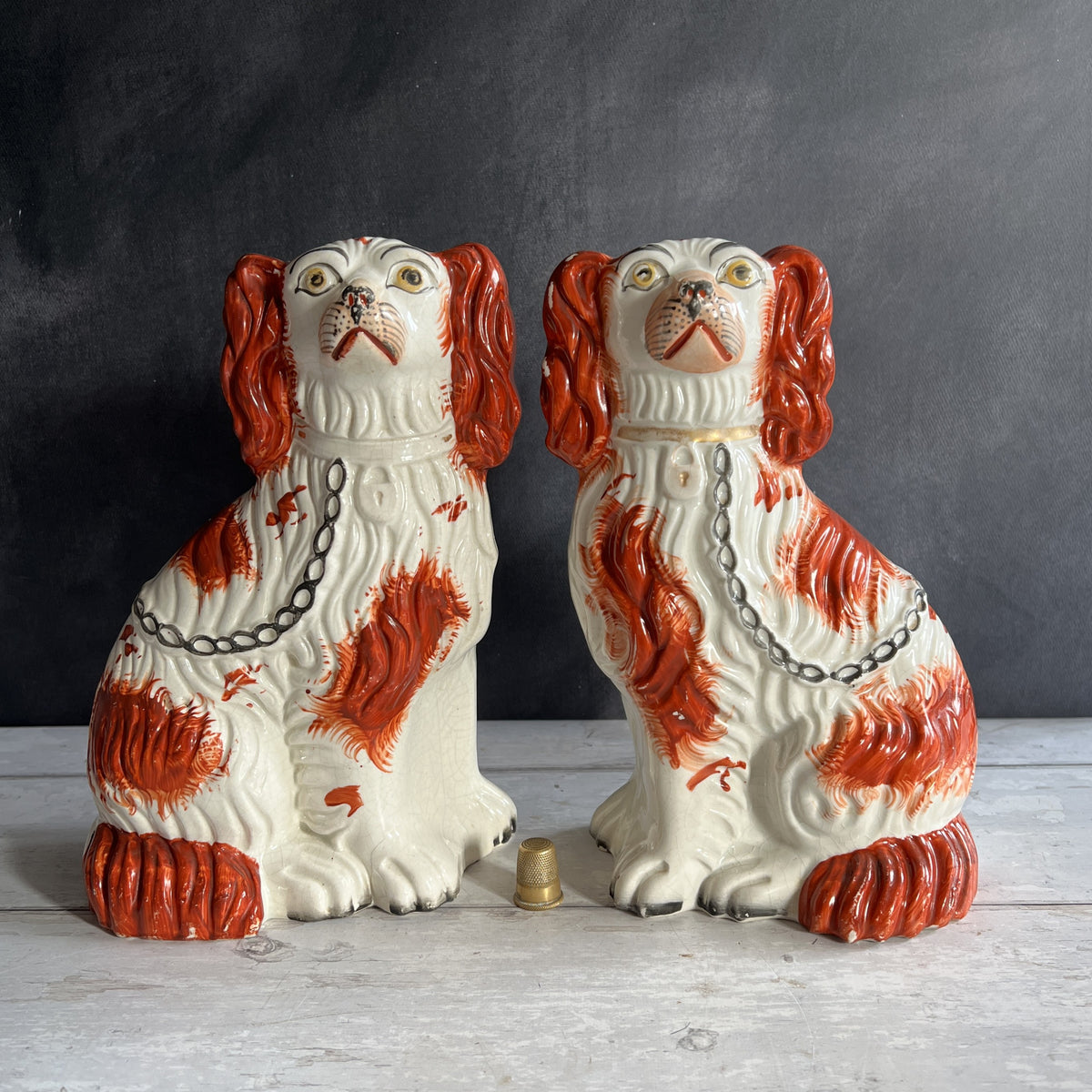 19th Century Genuine Victorian Pair of Brown And White Spaniels Dogs NO3 C 1870