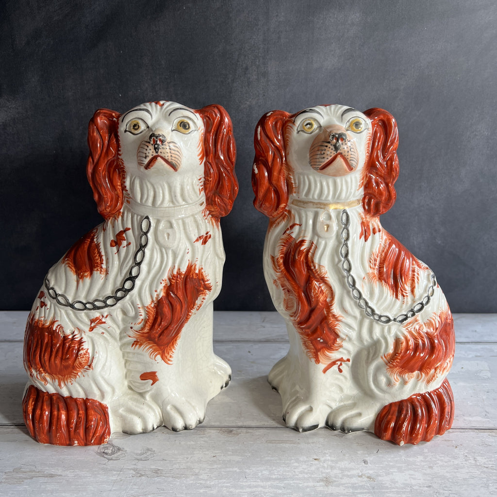 19th Century Genuine Victorian Pair of Brown And White Spaniels Dogs NO3 C 1870