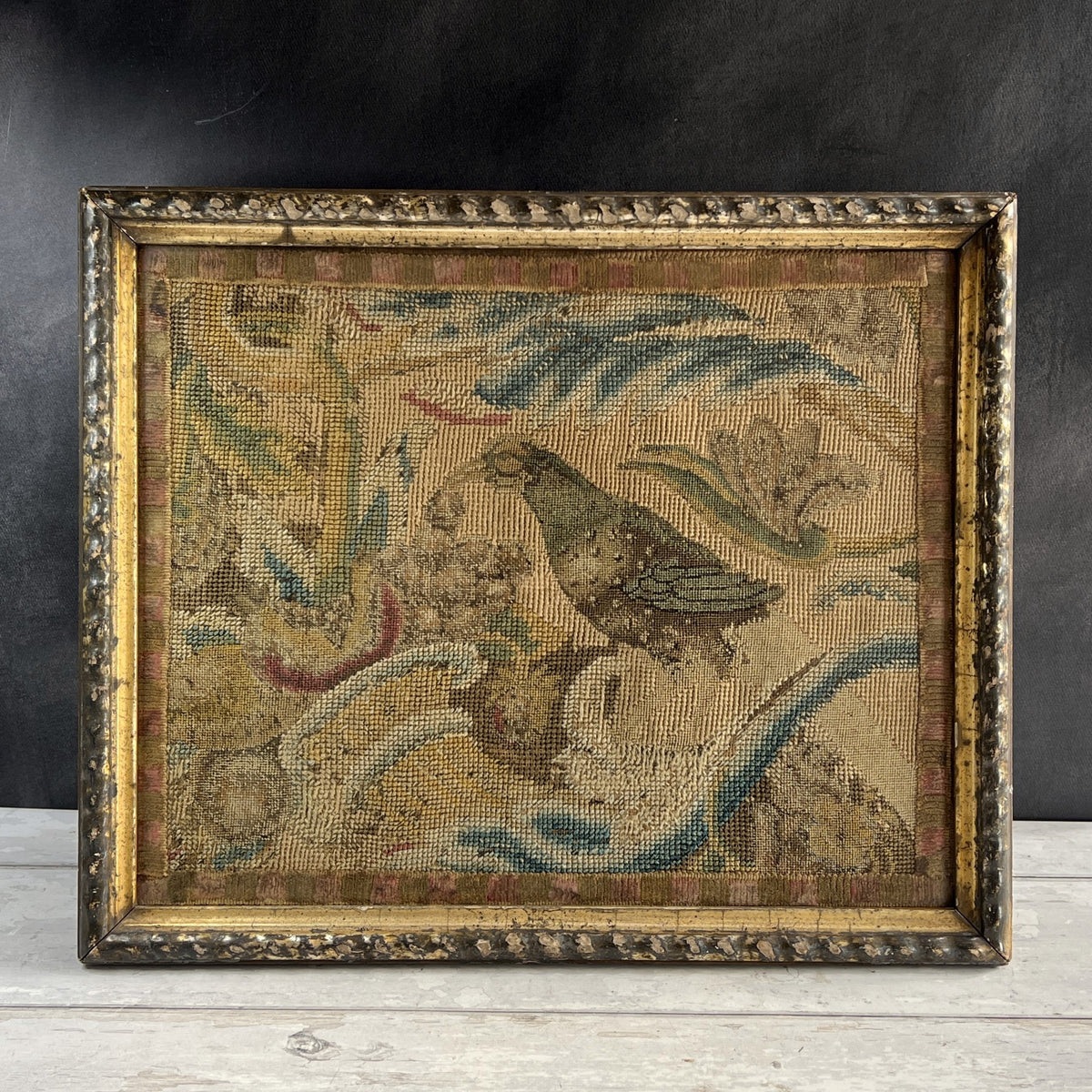 18th Century Canvas Work Needlework Peahen Bird English C 1740