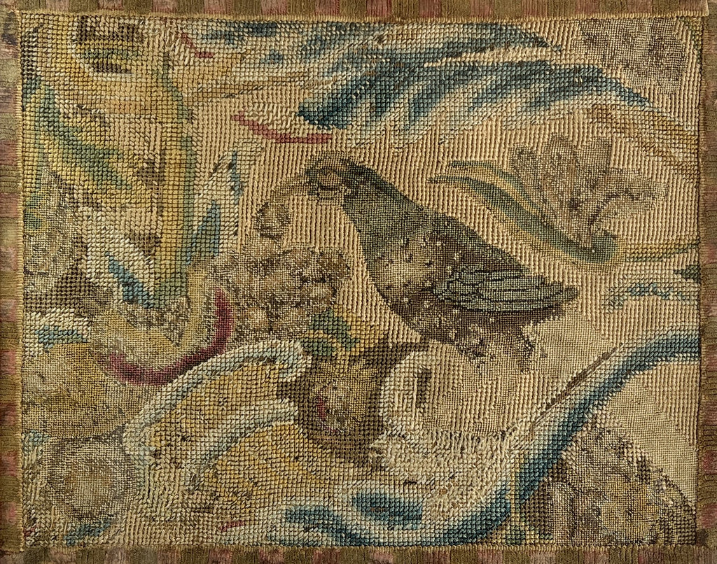 18th Century Canvas Work Needlework Peahen Bird English C 1740