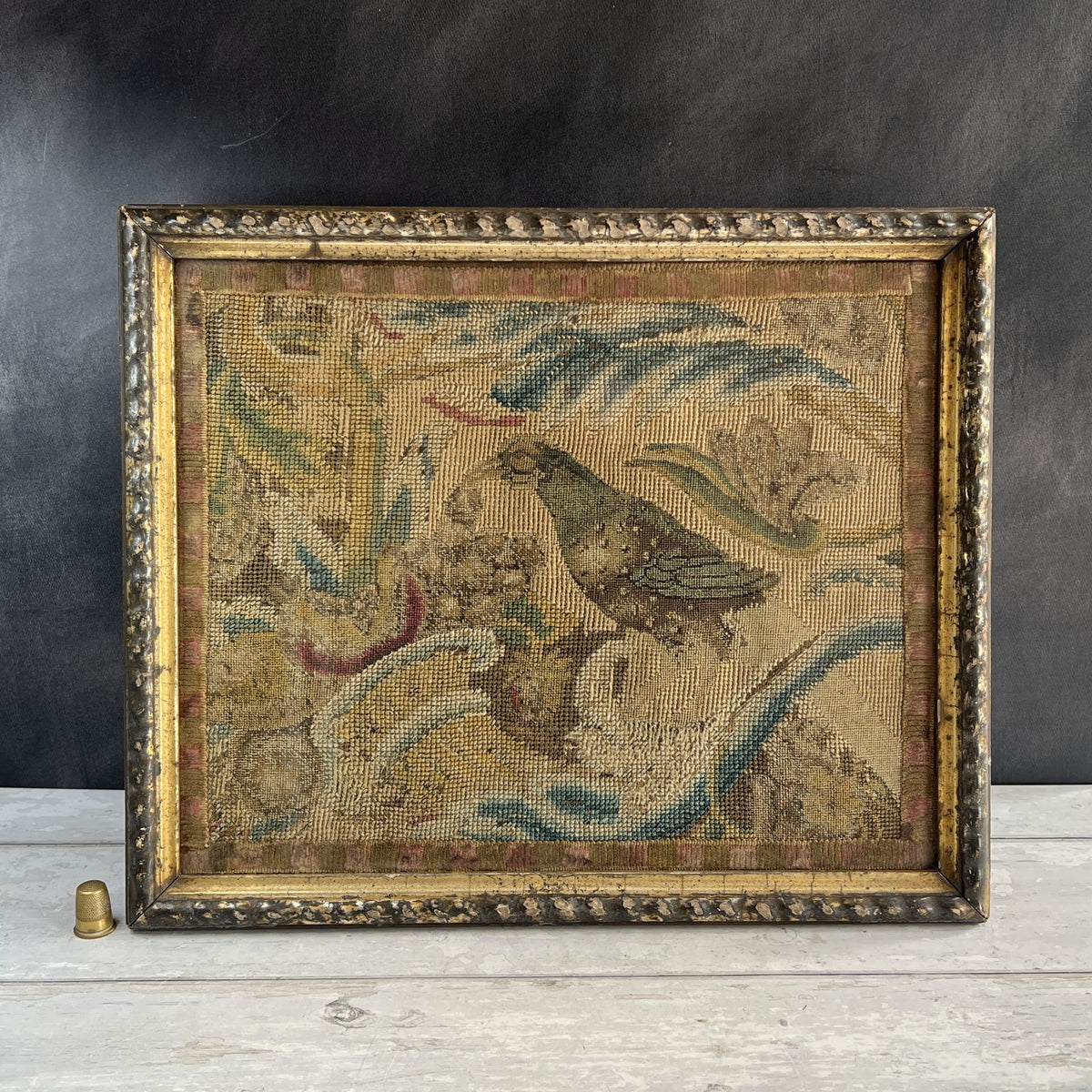 18th Century Canvas Work Needlework Peahen Bird English C 1740