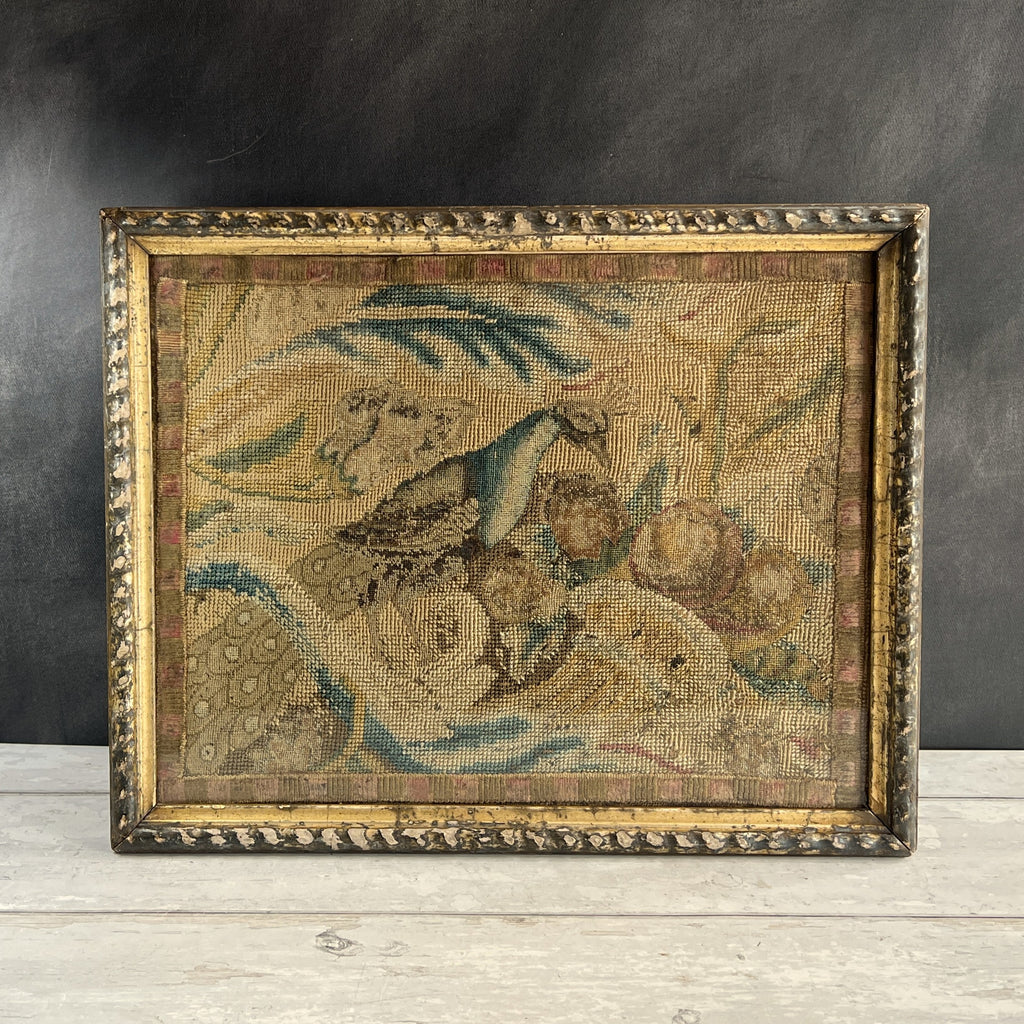 18th Century Needlework Canvas Work Picture Peacock Fruits English C 1740 AF