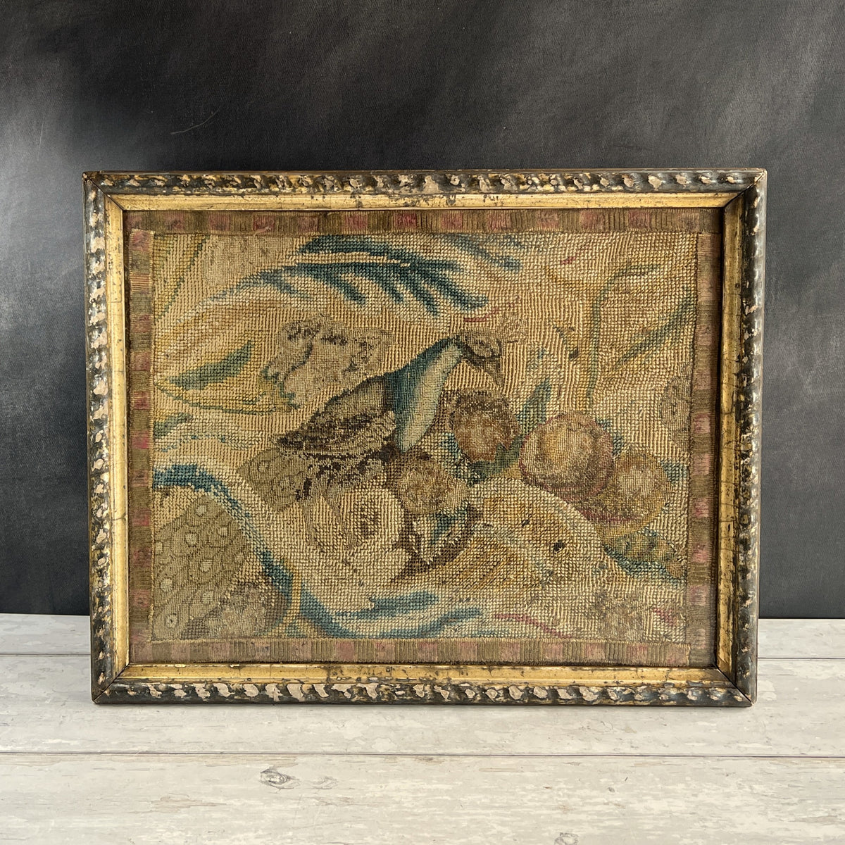 18th Century Needlework Canvas Work Picture Peacock Fruits English C 1740 AF