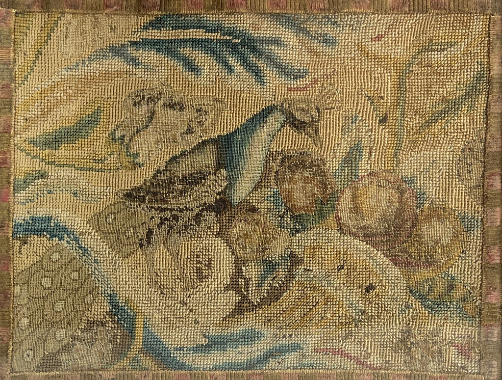 18th Century Needlework Canvas Work Picture Peacock Fruits English C 1740 AF