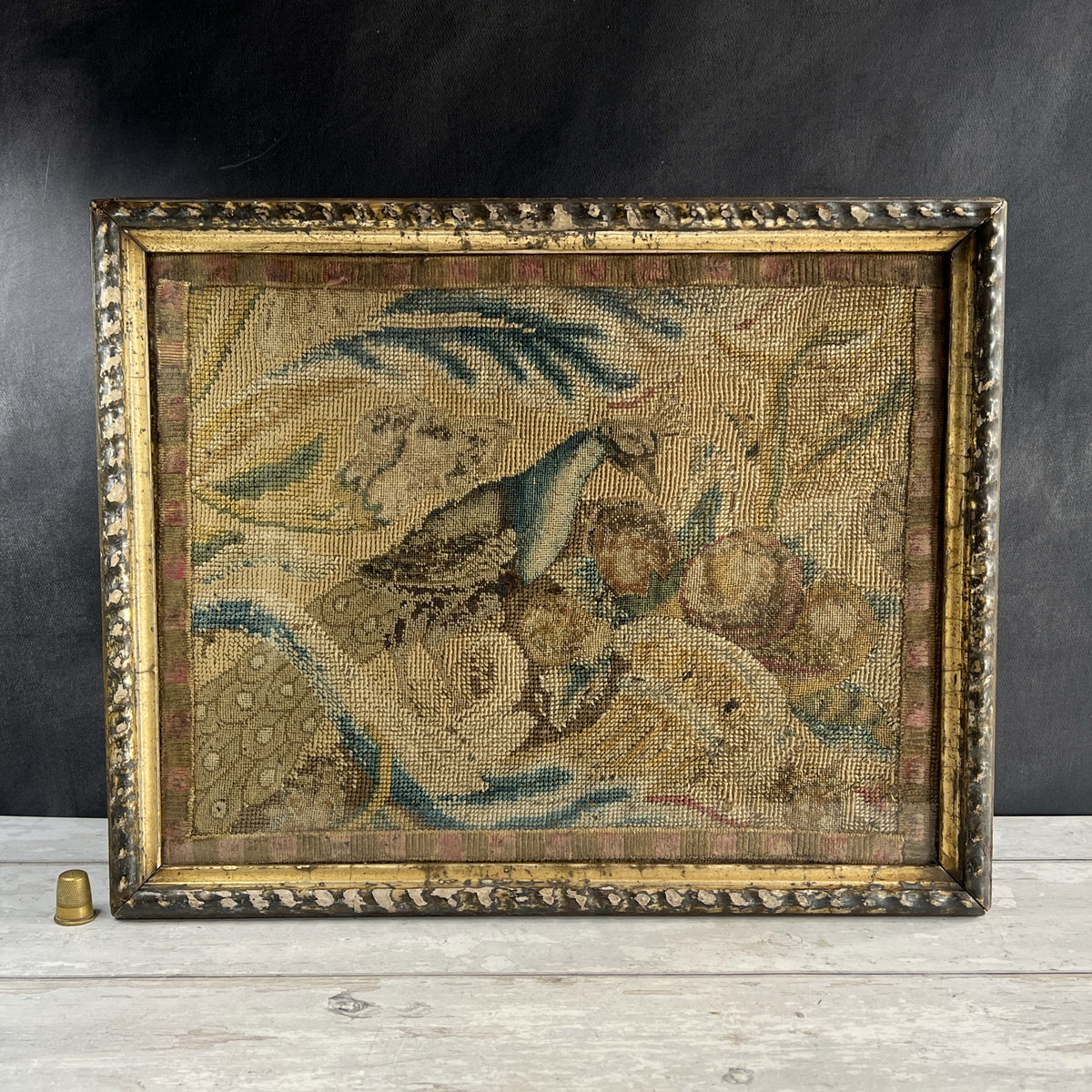 18th Century Needlework Canvas Work Picture Peacock Fruits English C 1740 AF