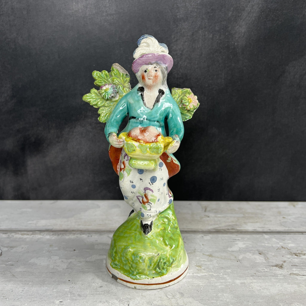 RARE Early 19th Century Staffordshire Figure Lady Basket Of Fruit Obadiah Sherratt C 1800