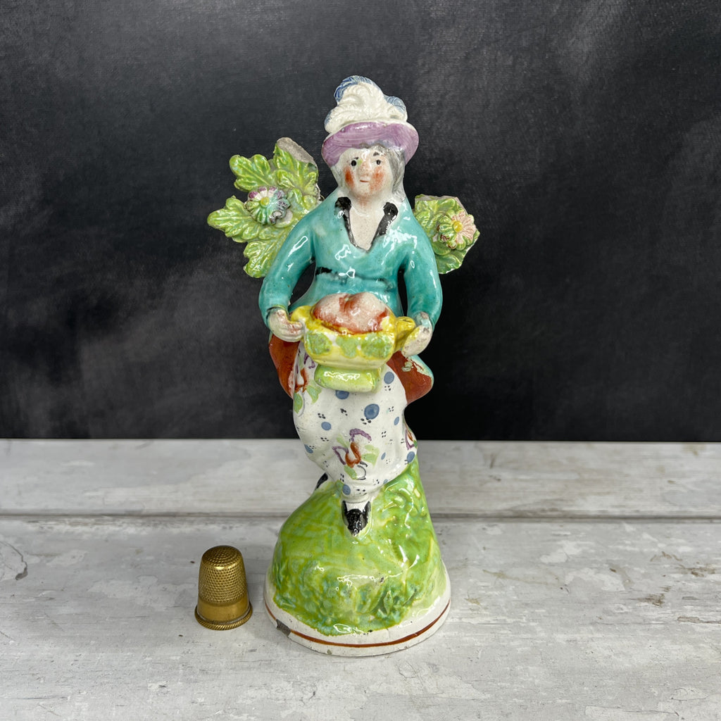 RARE Early 19th Century Staffordshire Figure Lady Basket Of Fruit Obadiah Sherratt C 1800