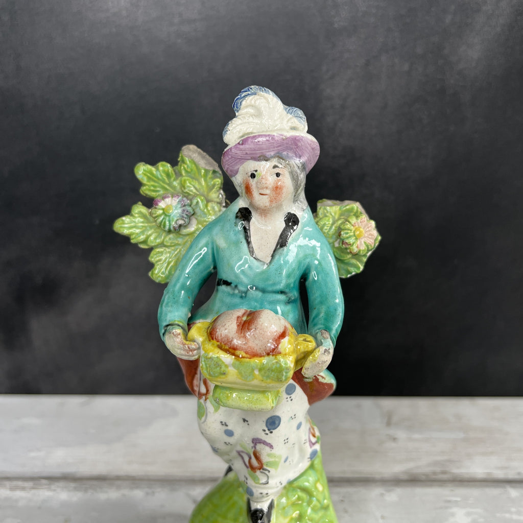 RARE Early 19th Century Staffordshire Figure Lady Basket Of Fruit Obadiah Sherratt C 1800
