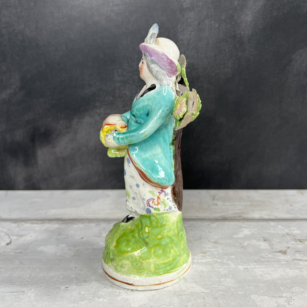 RARE Early 19th Century Staffordshire Figure Lady Basket Of Fruit Obadiah Sherratt C 1800