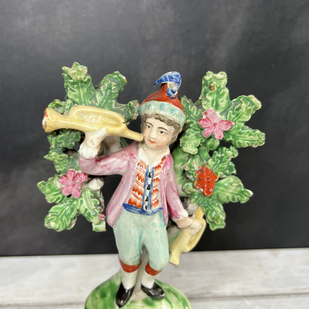 Early 19th Century Staffordshire Figure Showman Musician Floral Bocage C 1800