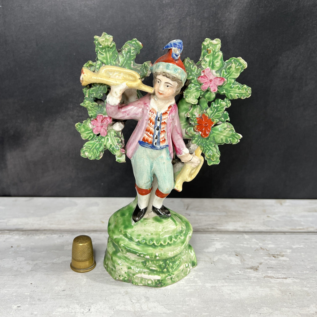 Early 19th Century Staffordshire Figure Showman Musician Floral Bocage C 1800