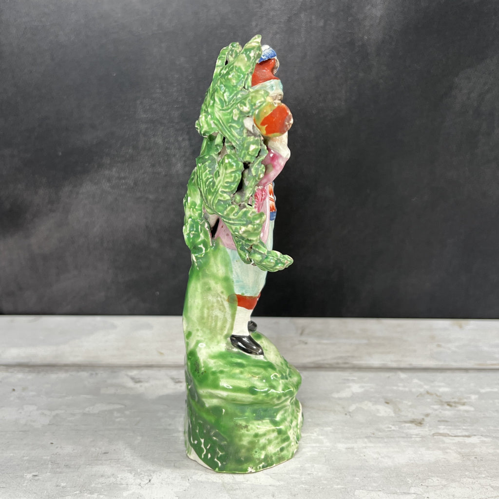 Early 19th Century Staffordshire Figure Showman Musician Floral Bocage C 1800