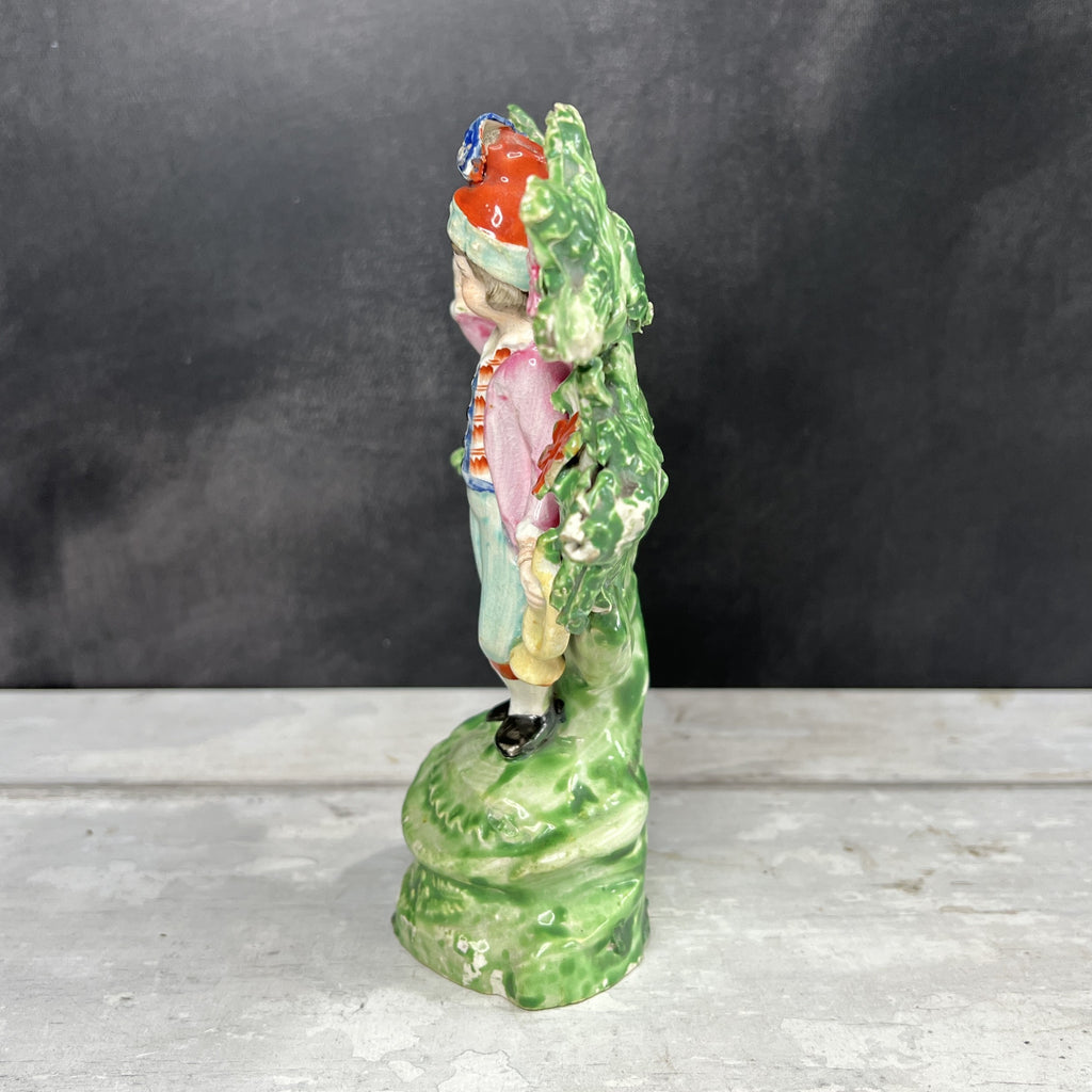 Early 19th Century Staffordshire Figure Showman Musician Floral Bocage C 1800
