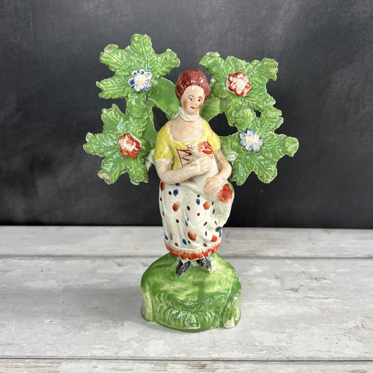 Early 19th Century Staffordshire Figure Shepherdess Floral Bocage Sheep Lamb C 1800