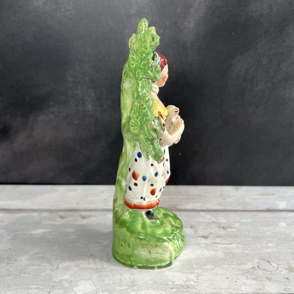 Early 19th Century Staffordshire Figure Shepherdess Floral Bocage Sheep Lamb C 1800