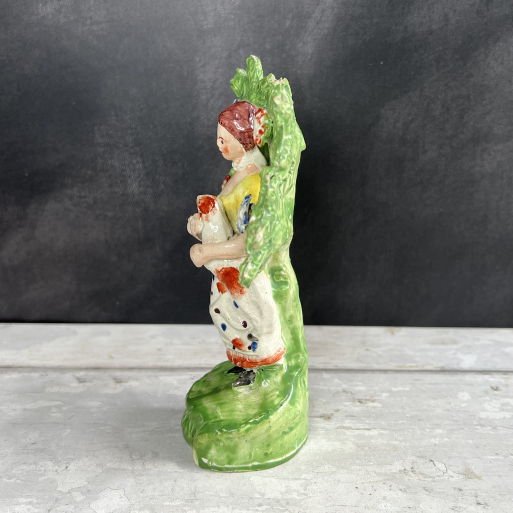 Early 19th Century Staffordshire Figure Shepherdess Floral Bocage Sheep Lamb C 1800