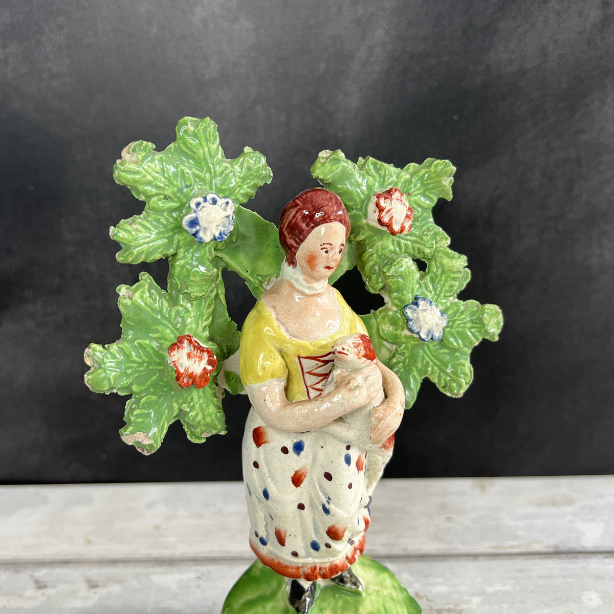 Early 19th Century Staffordshire Figure Shepherdess Floral Bocage Sheep Lamb C 1800