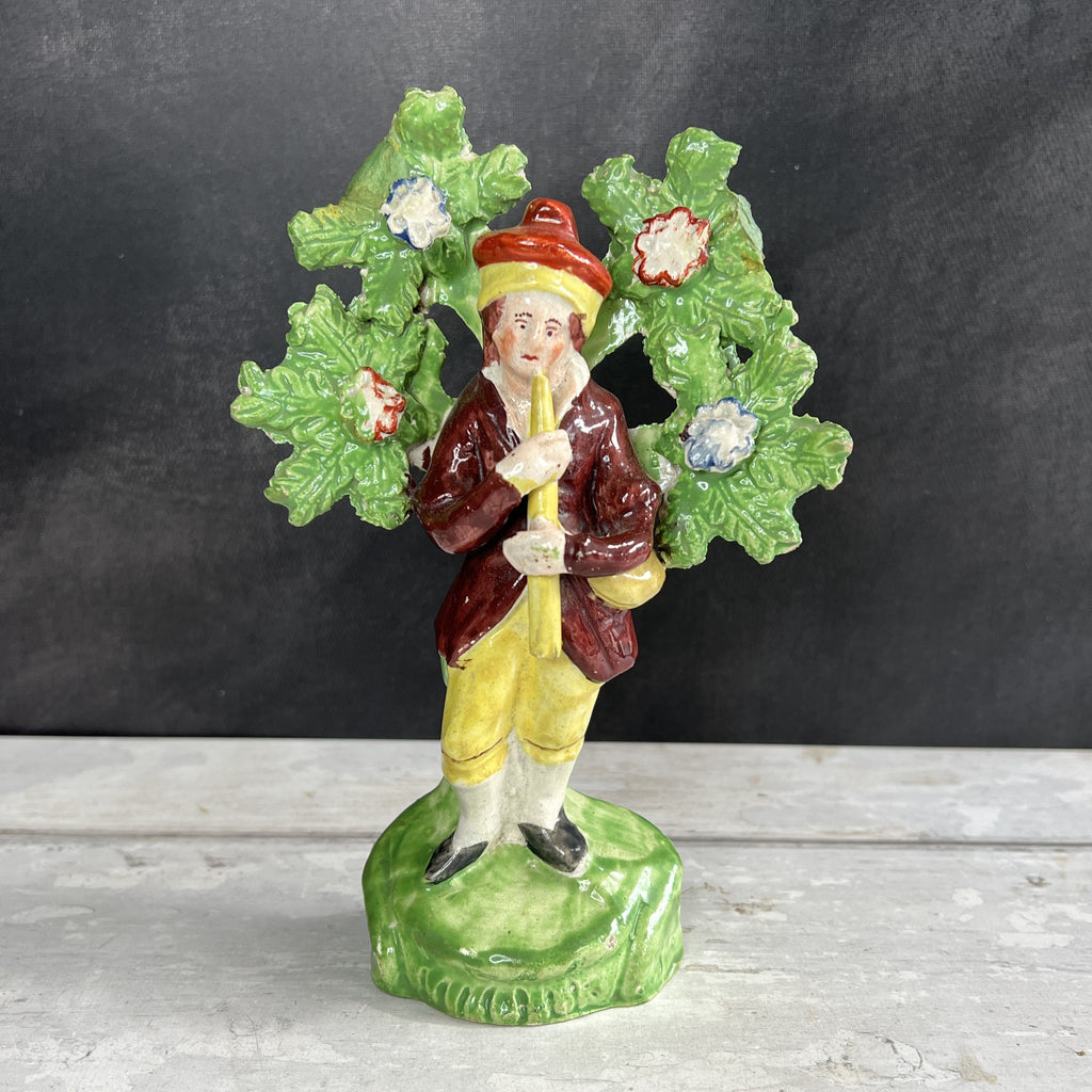 Early 19th Century Staffordshire Figure Piping Shepherd Floral Bocage C 1800