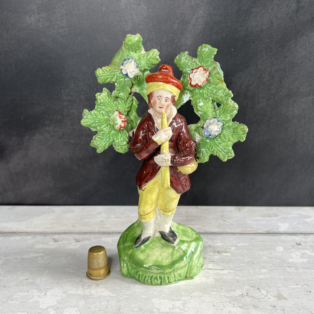 Early 19th Century Staffordshire Figure Piping Shepherd Floral Bocage C 1800