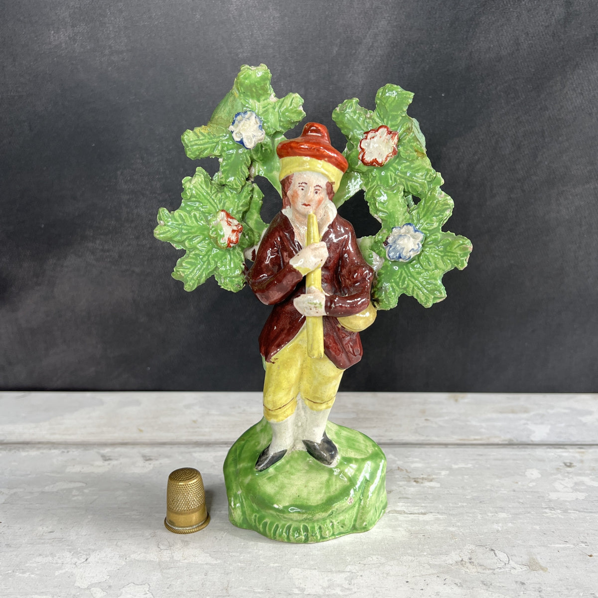 Early 19th Century Staffordshire Figure Piping Shepherd Floral Bocage C 1800