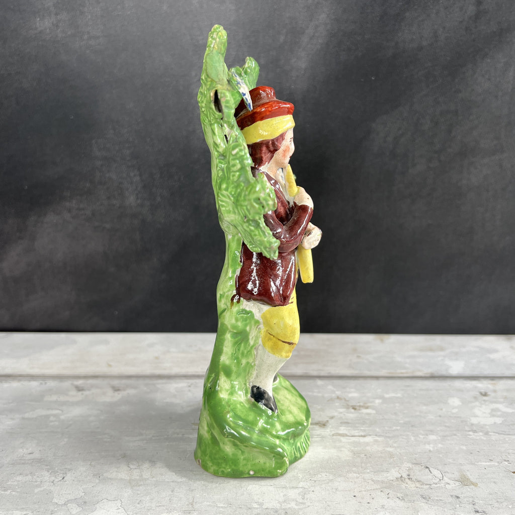 Early 19th Century Staffordshire Figure Piping Shepherd Floral Bocage C 1800