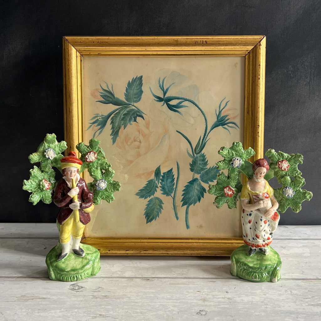 19th Century English Antique Floral Rose Watercolor Painting C 1870