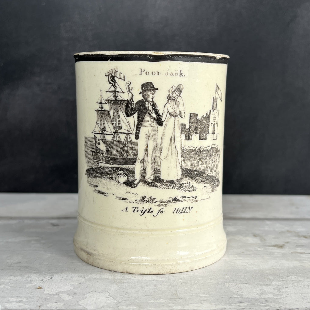 RARE Early 19th Century Liverpool Creamware Mug Poor Jack Trifle For John Herculaneum C 1800