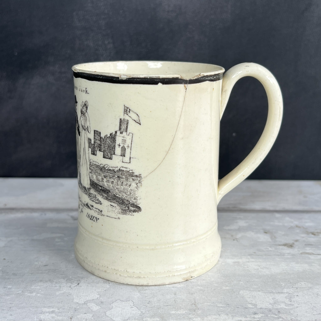 RARE Early 19th Century Liverpool Creamware Mug Poor Jack Trifle For John Herculaneum C 1800