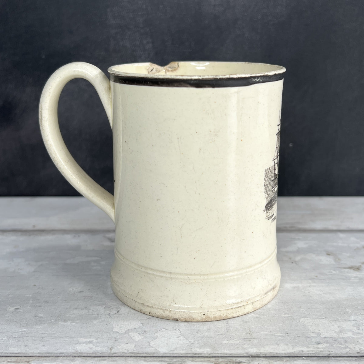 RARE Early 19th Century Liverpool Creamware Mug Poor Jack Trifle For John Herculaneum C 1800