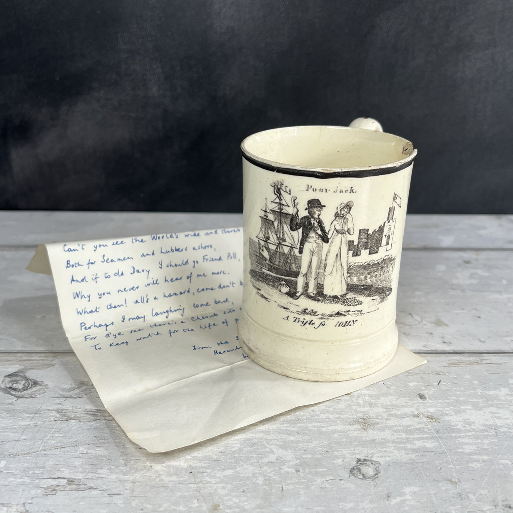 RARE Early 19th Century Liverpool Creamware Mug Poor Jack Trifle For John Herculaneum C 1800