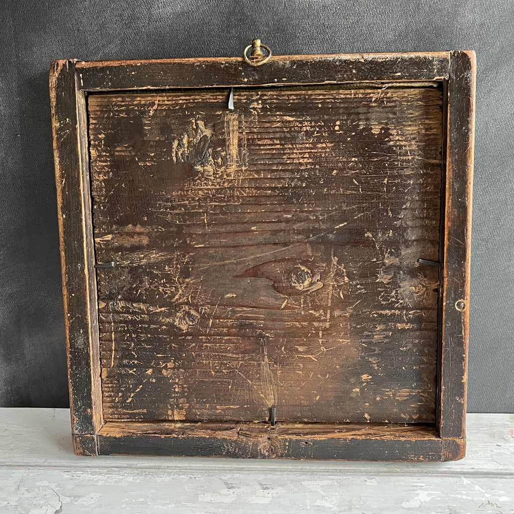 Antique Floral Needlework in Georgian Faux Oyster Veneer Frame