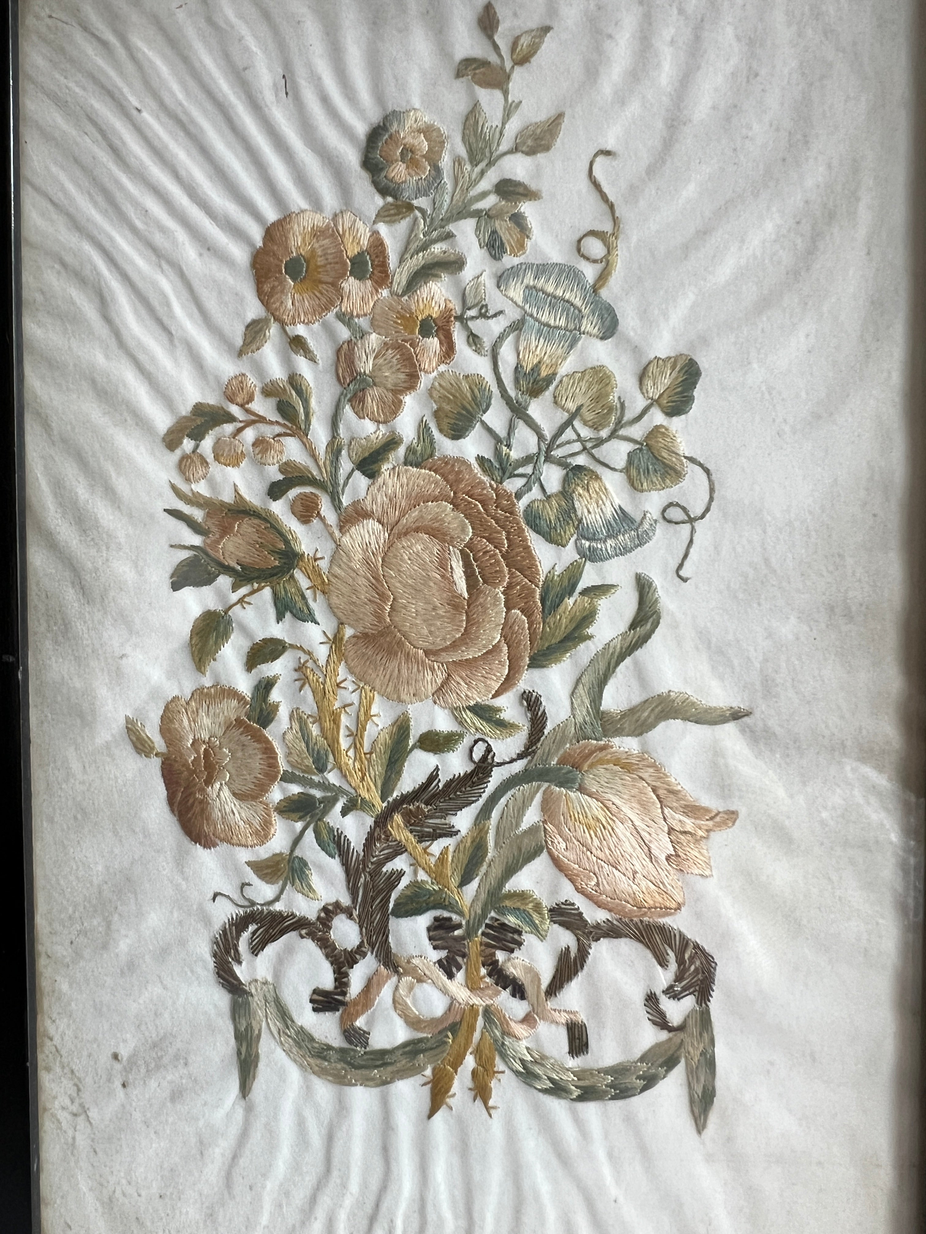 18th Century Colifichet Embroidery On Paper Double Sided Neeedlework C 1780