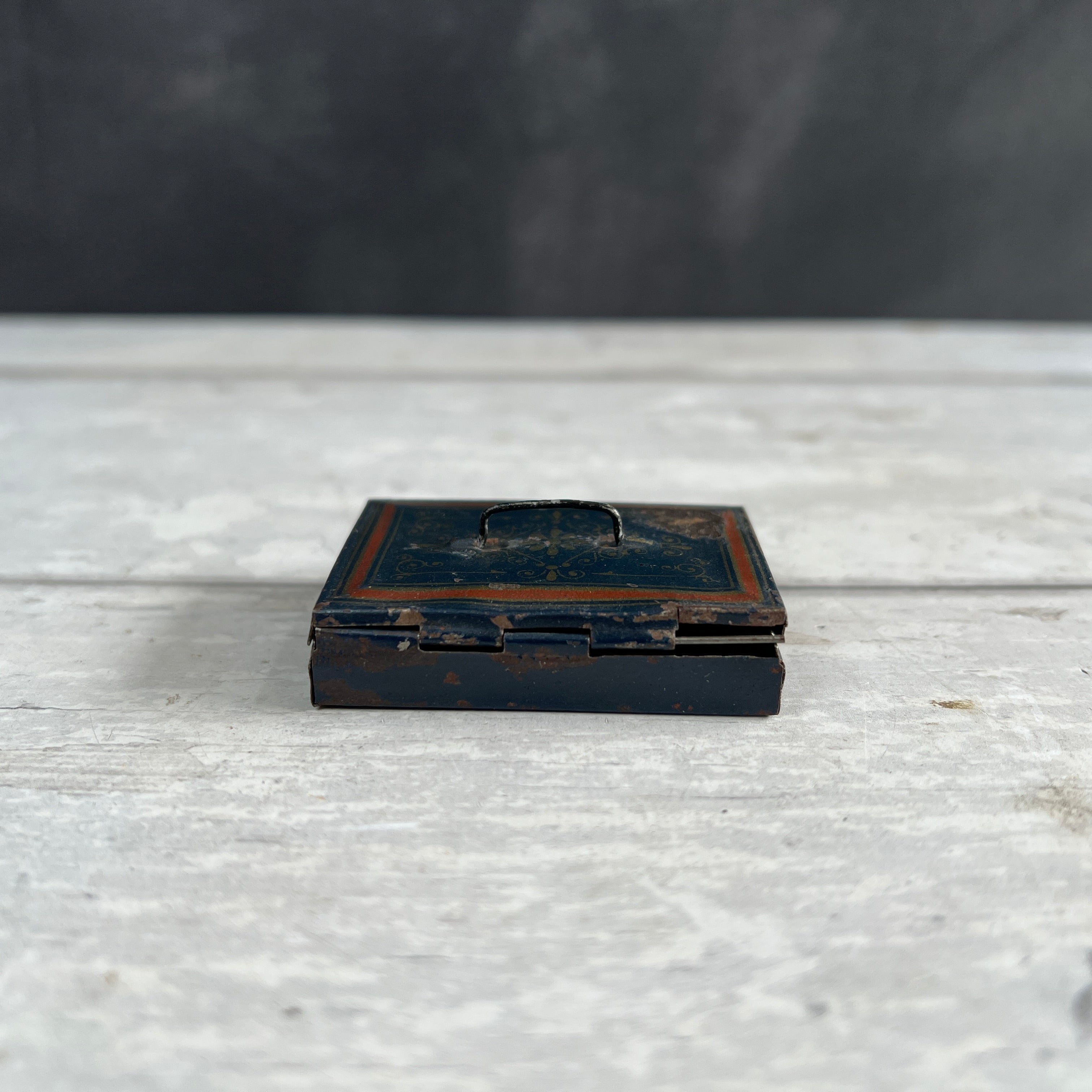 Antique Miniature Toleware Tin Dolls Box For Documents Circa 1890
