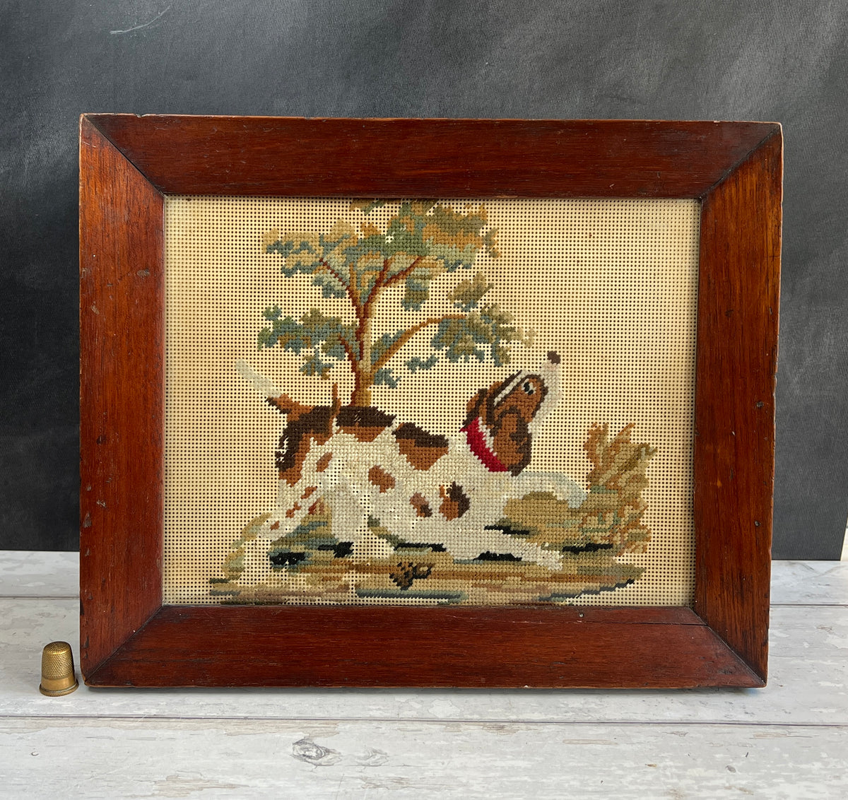 19th Century Dog Needlework On Perforated Paper Punch Paper C 1850