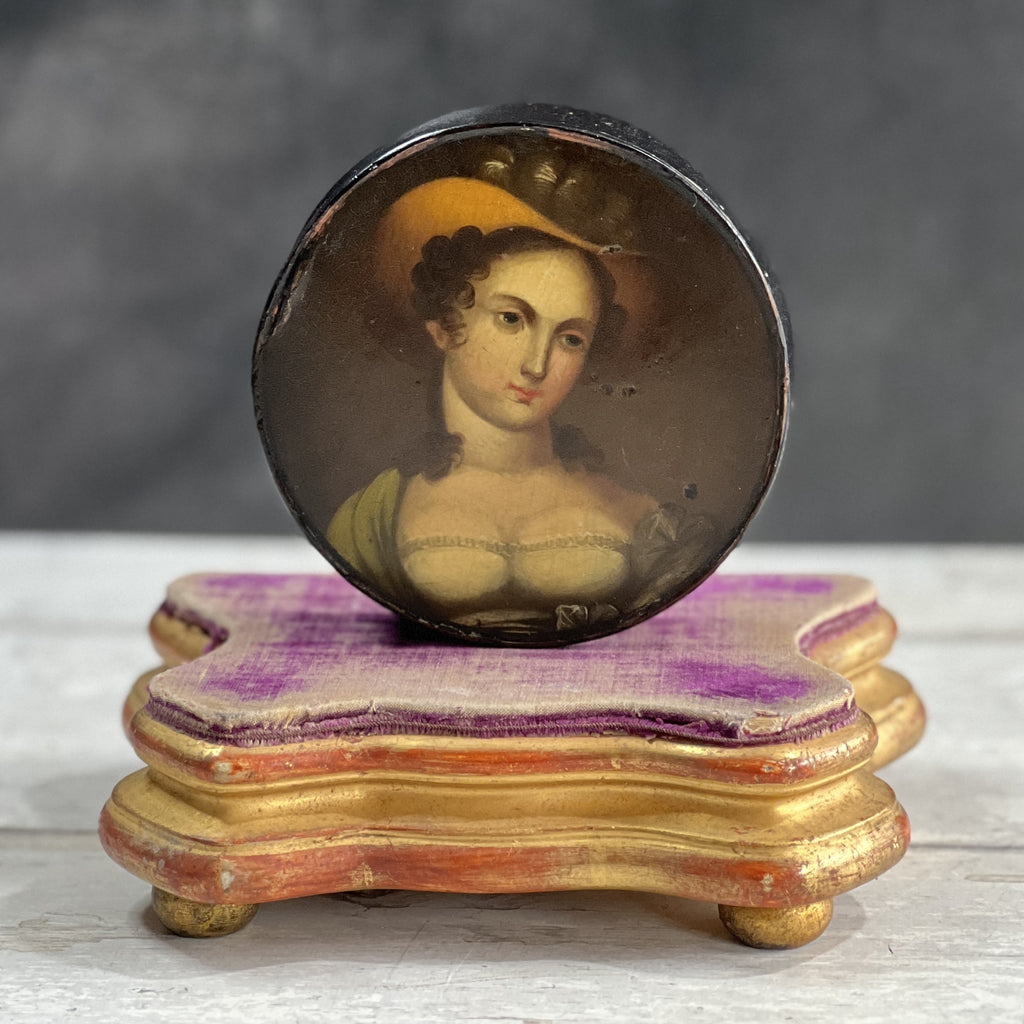Antique French Jewellery Display Stand Plateau Faded Purple Velvet and Gilt Wood C 1840