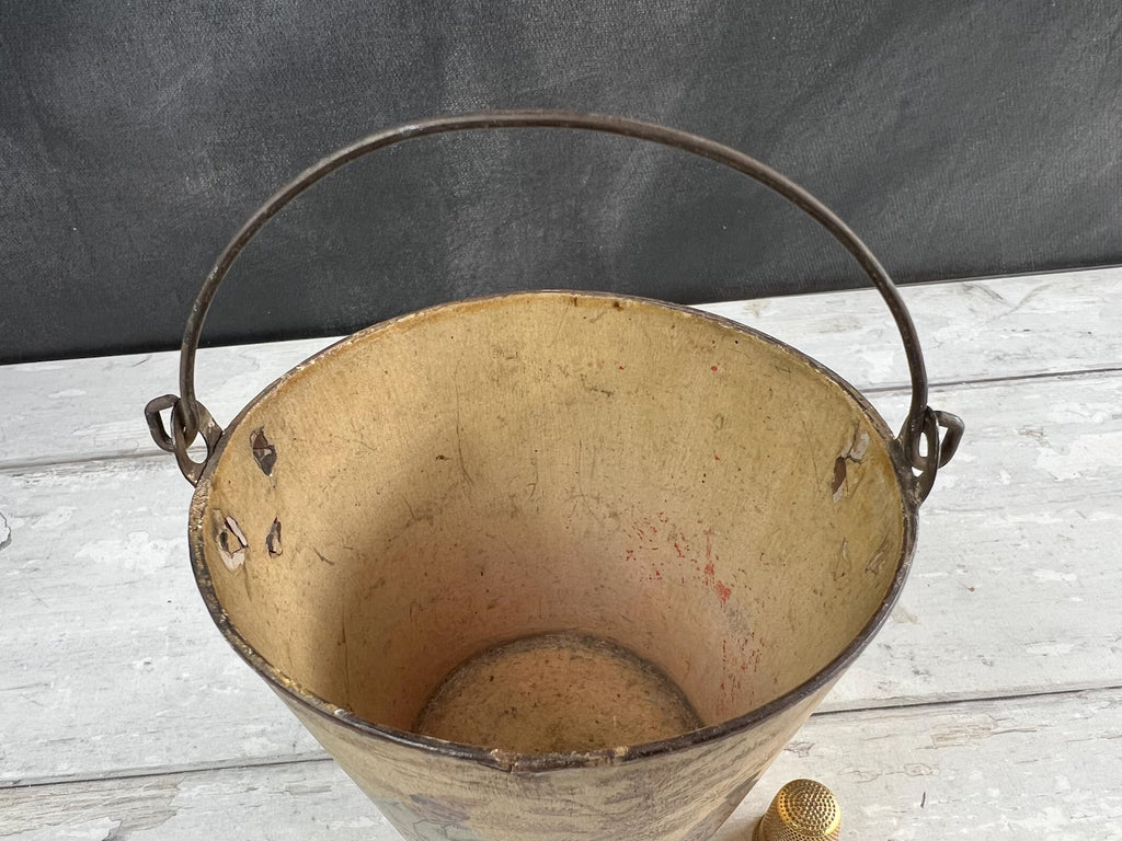 Antique Cream Papier Mache Pail Bucket Chinoiserie C 1830