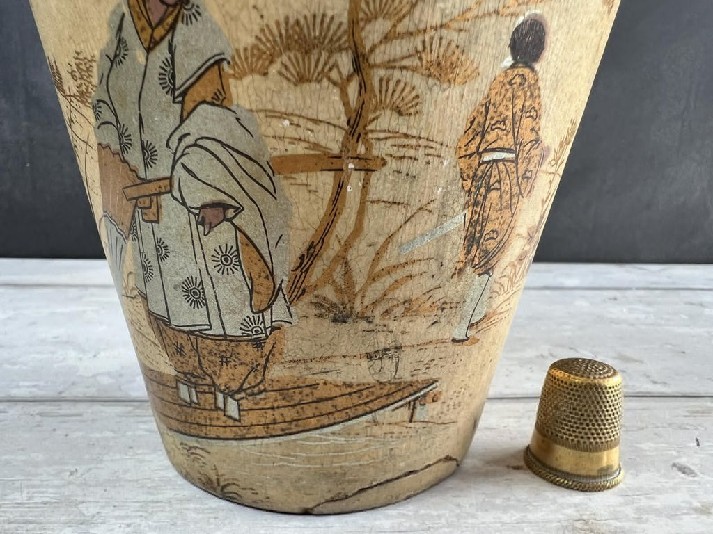 Antique Cream Papier Mache Pail Bucket Chinoiserie C 1830