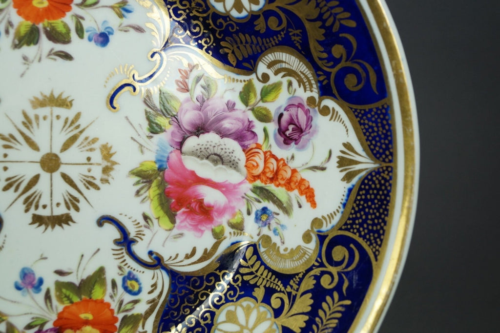 Antique English Porcelain Deep Plate Cobalt Blue Florals Regency Era Circa 1820