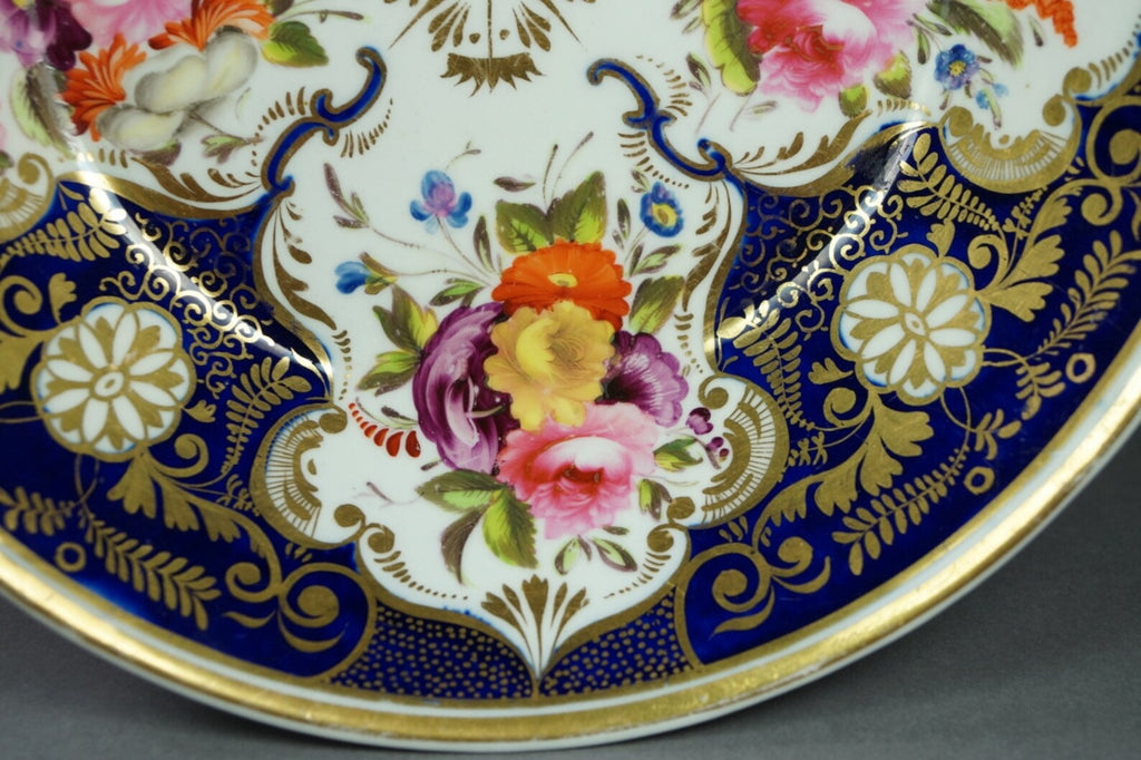 Antique English Porcelain Deep Plate Cobalt Blue Florals Regency Era Circa 1820