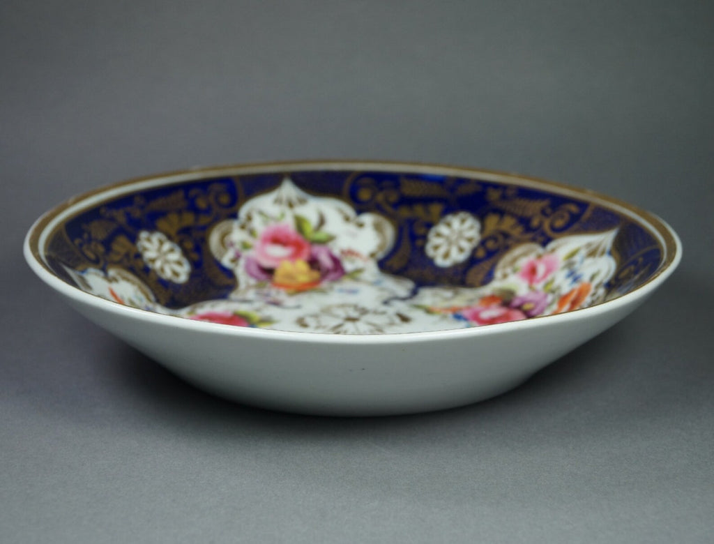 Antique English Porcelain Deep Plate Cobalt Blue Florals Regency Era Circa 1820