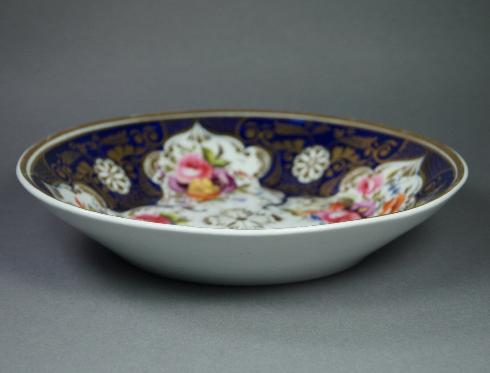 Antique English Porcelain Deep Plate Cobalt Blue Florals Regency Era Circa 1820
