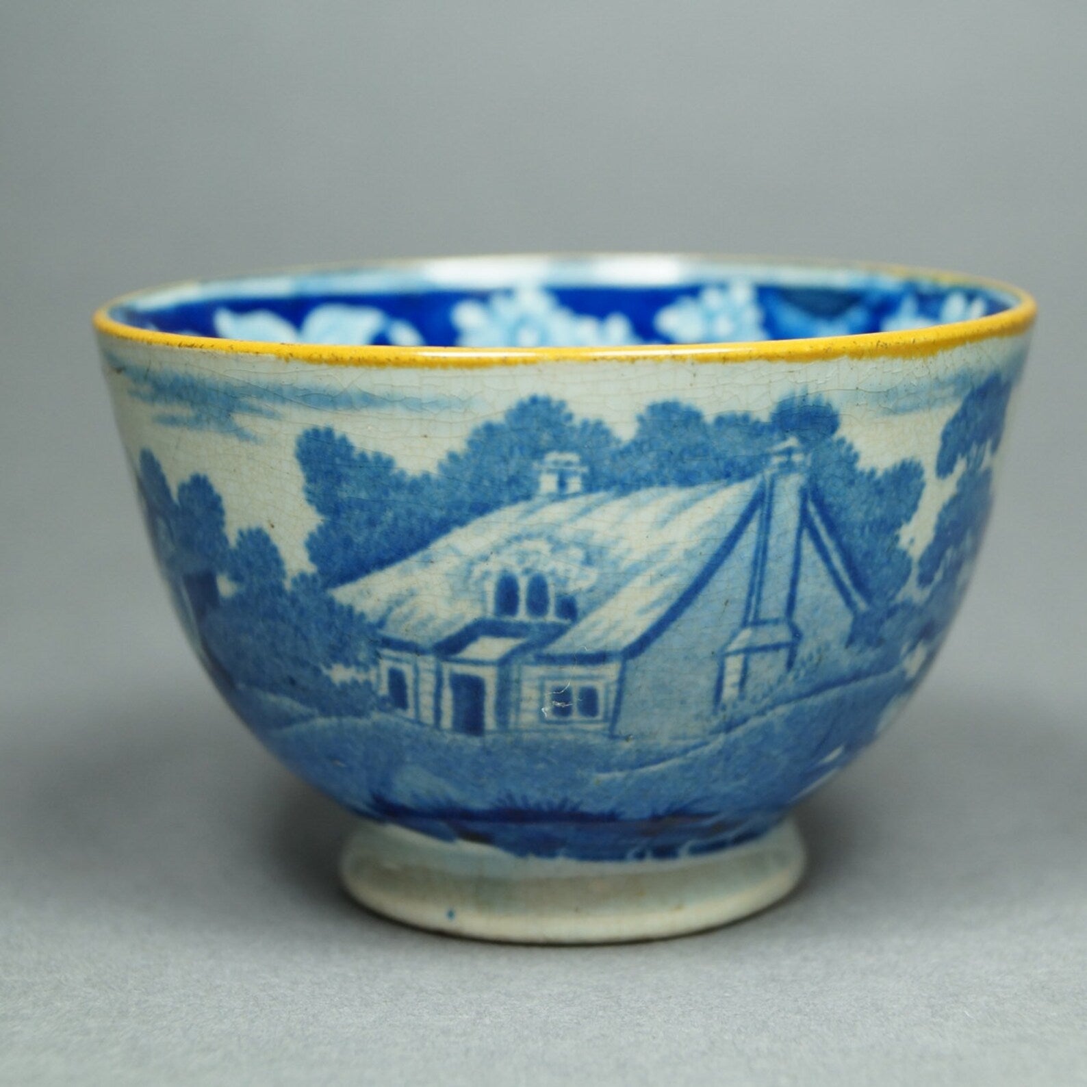 Antique Blue & White Transferware Tea Bowl and Saucer, 1810 Regency