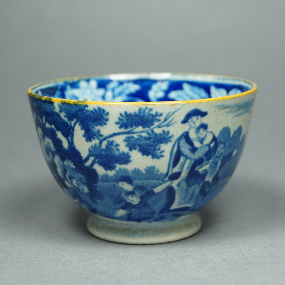 Antique Blue & White Transferware Tea Bowl and Saucer, 1810 Regency