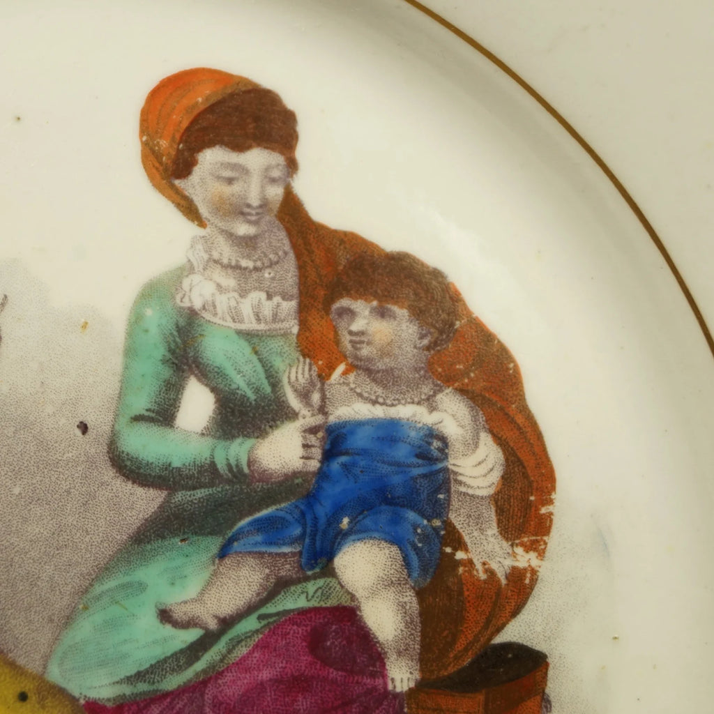 19th Century Adam Buck New Hall Porcelain Plate Mother and Child Regency Era