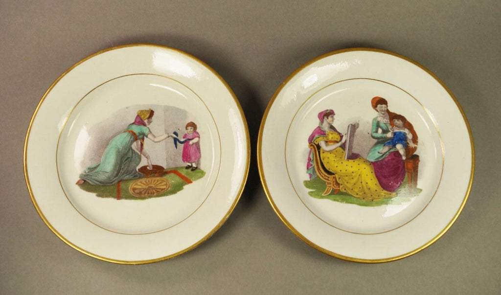 19th Century Adam Buck New Hall Porcelain Plate Mother and Child Regency Era