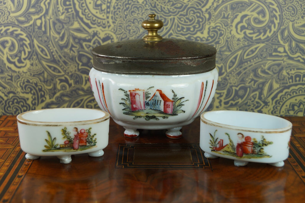 Make Do 18th Century Glass Sugar Box Sucrier Hand Enamelled Circa 1780