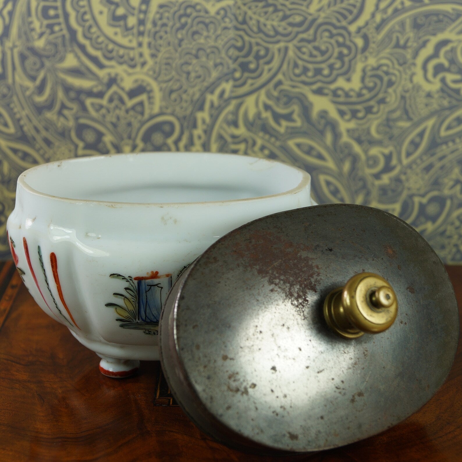 Make Do 18th Century Glass Sugar Box Sucrier Hand Enamelled Circa 1780