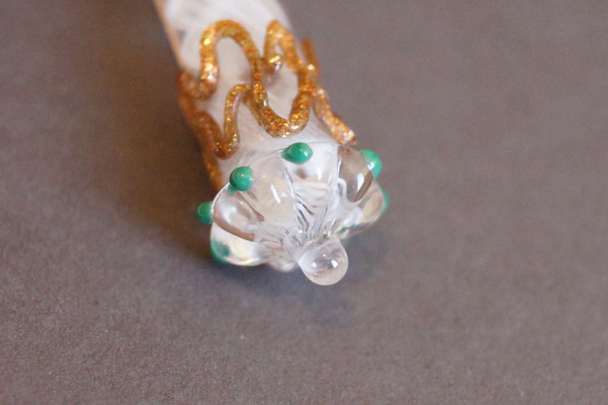 Antique Latticino Glass Dip Pen Victorian Era with Crown Finial