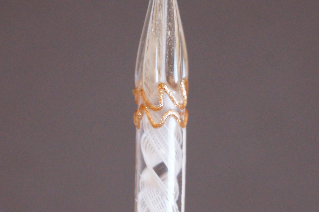 Antique Latticino Glass Dip Pen Victorian Era with Crown Finial